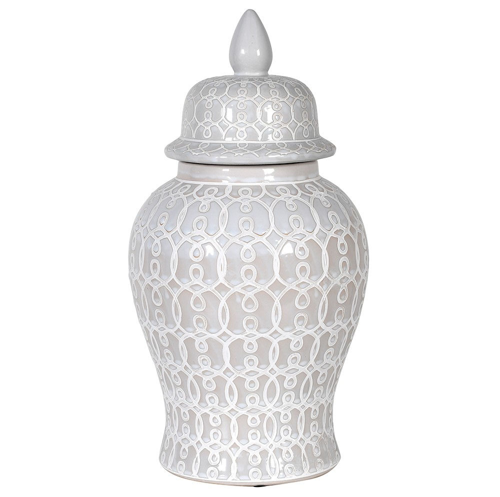 Small White Patterned Ginger Jar
