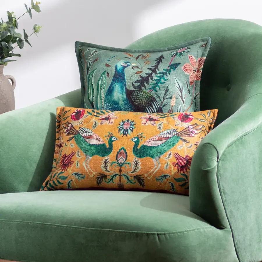 Thumbnail: Holland Park Duo Rectangular Peacock Cushion Ochre