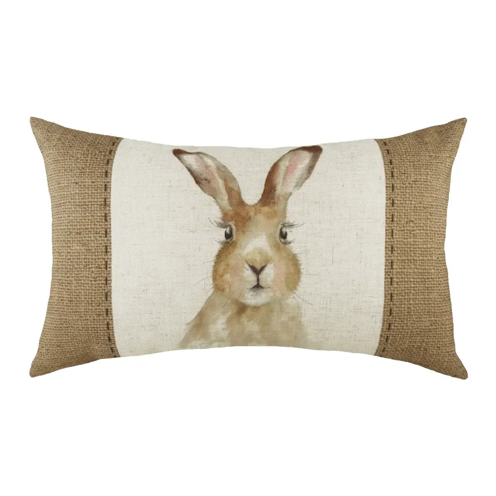 Hessian Hare Rectangular Cushion White