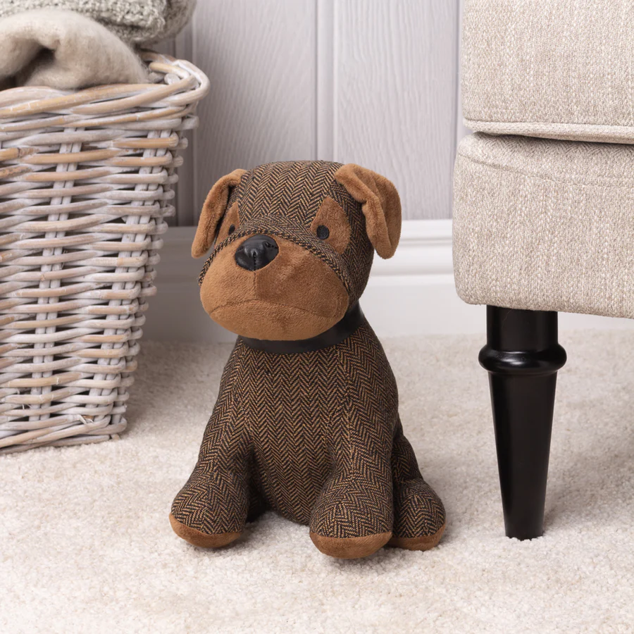 Boston Herringbone Dog Door Stop Brown Hallam Whittle Co