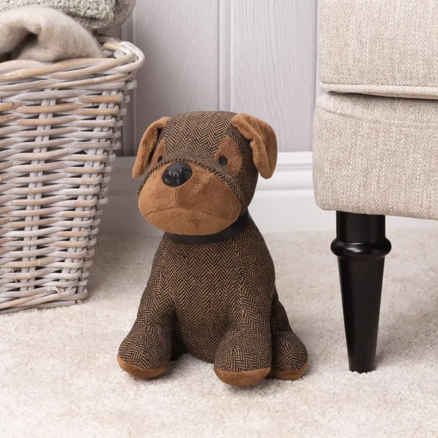 Boston Herringbone Dog Door Stop Brown