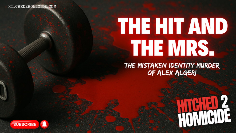 a dumbell in blood. Text reads, The Hit and the Mrs.
