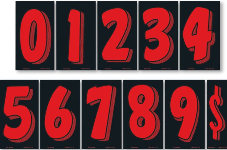 BLACK & RED 7 1/2" NUMBERS