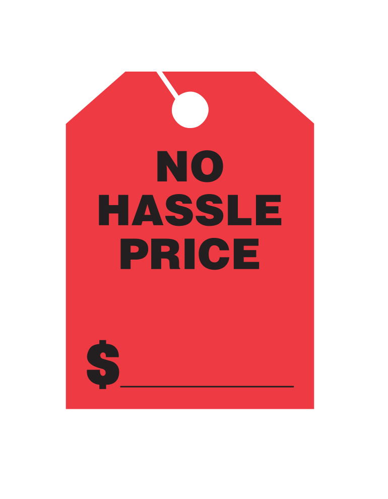 Thumbnail: 50 Pack Jumbo Car Dealer Hang Tags No Hassle Price