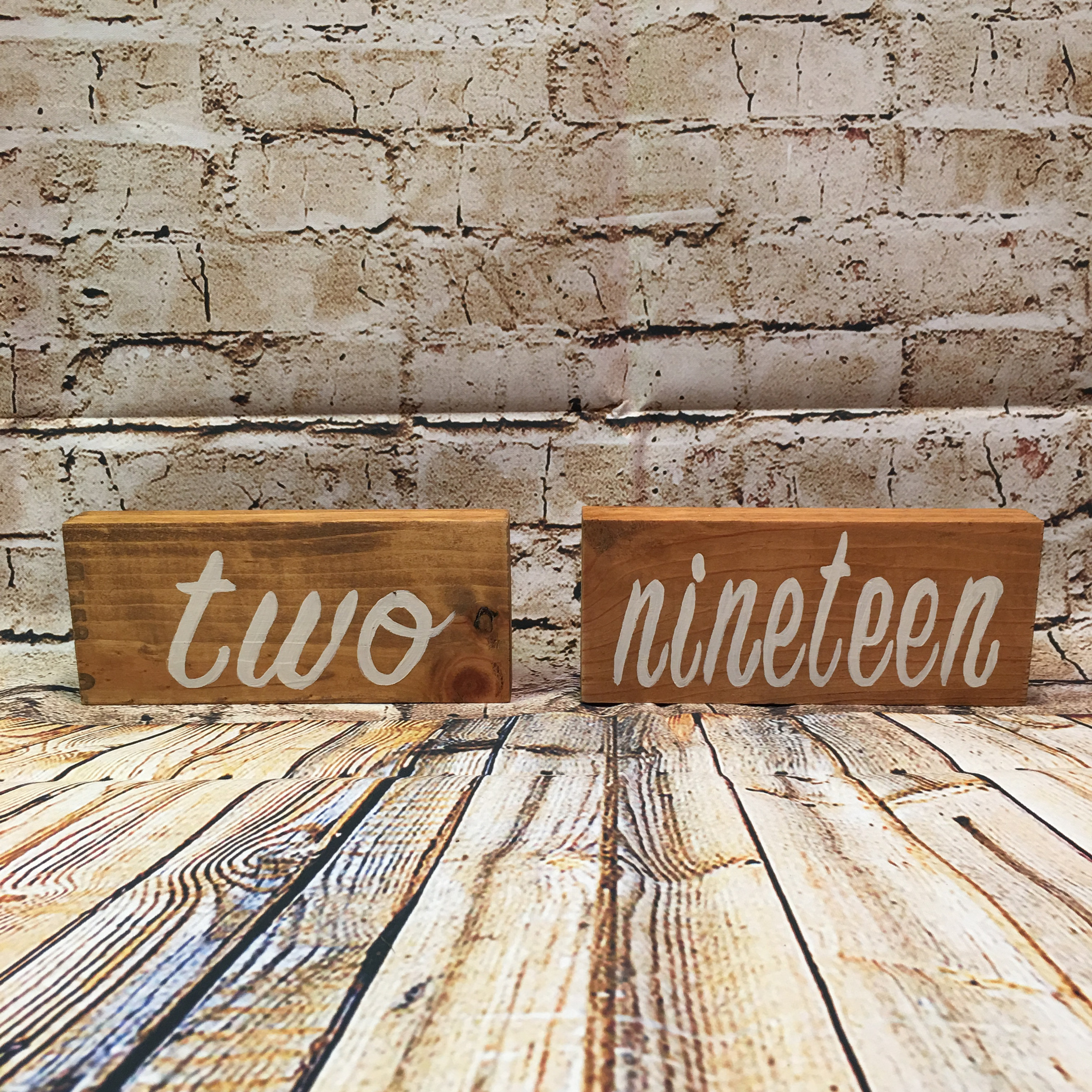 Wood Table Numbers - Cursive
