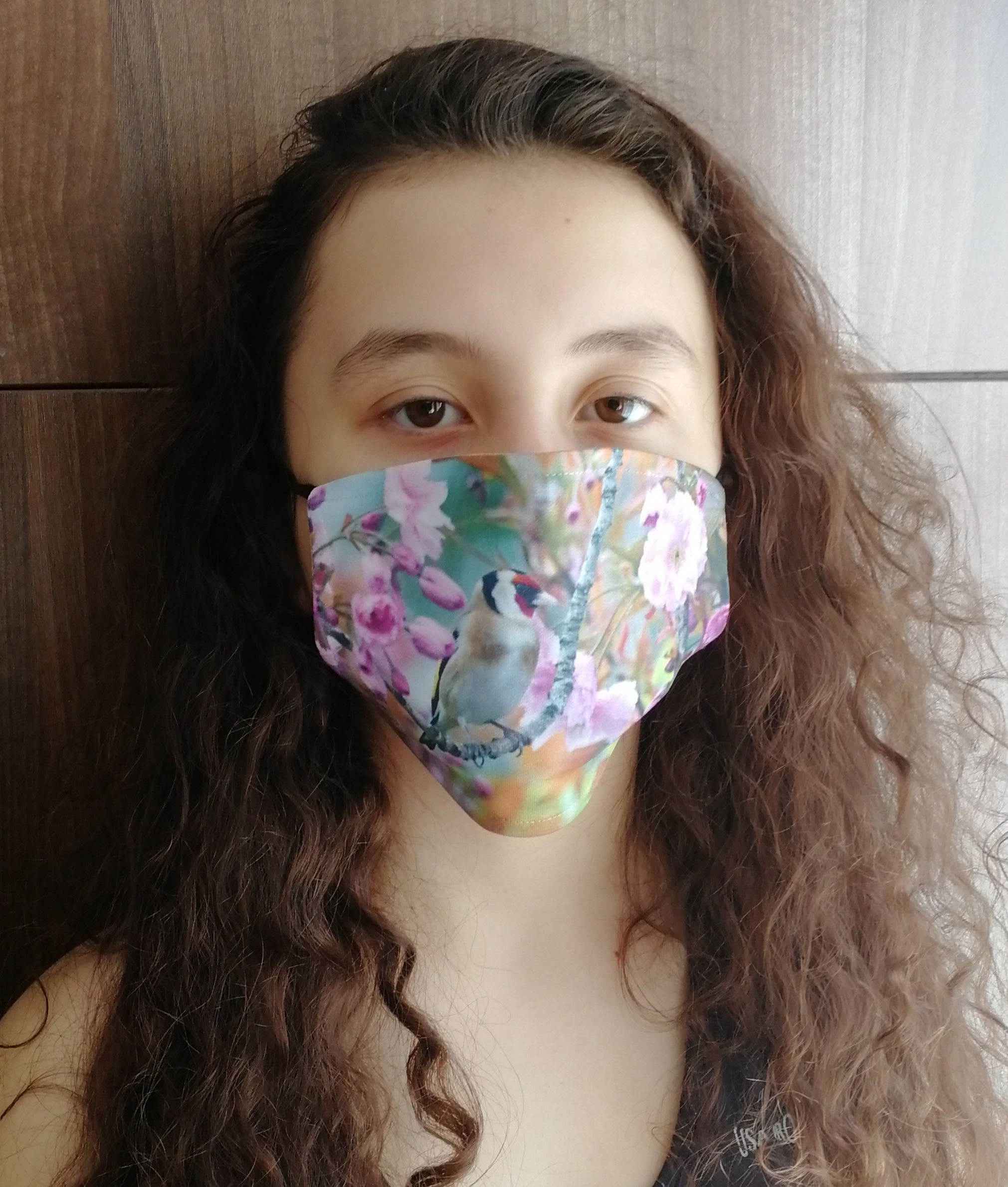 Face mask - Goldfinch in cherry blossom