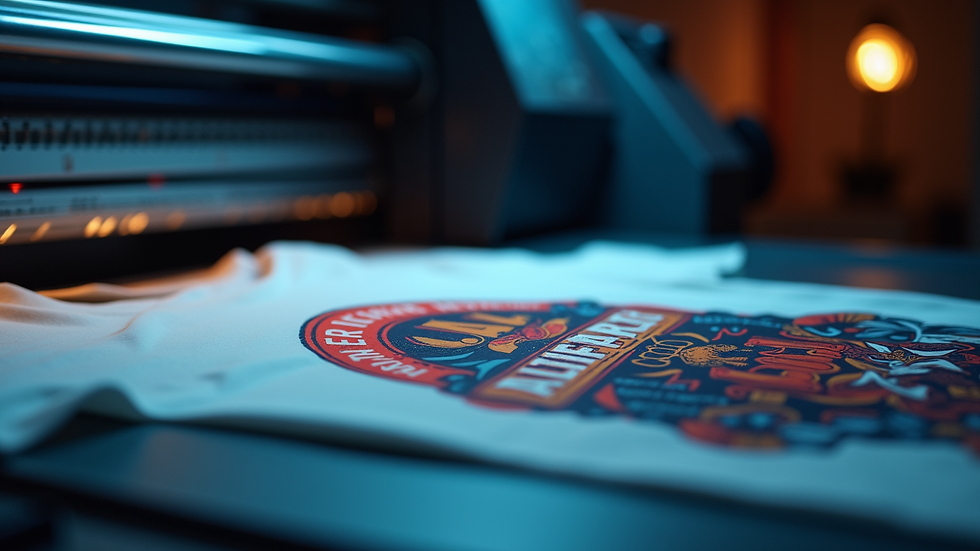 Close-up view of a printing machine creating a club t-shirt design