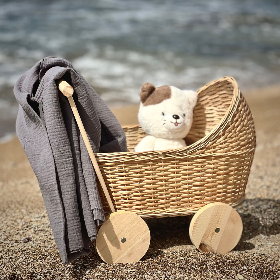 Thumbnail: עגלת צעצוע קלועה מעץ ערבה ועץ טבעי