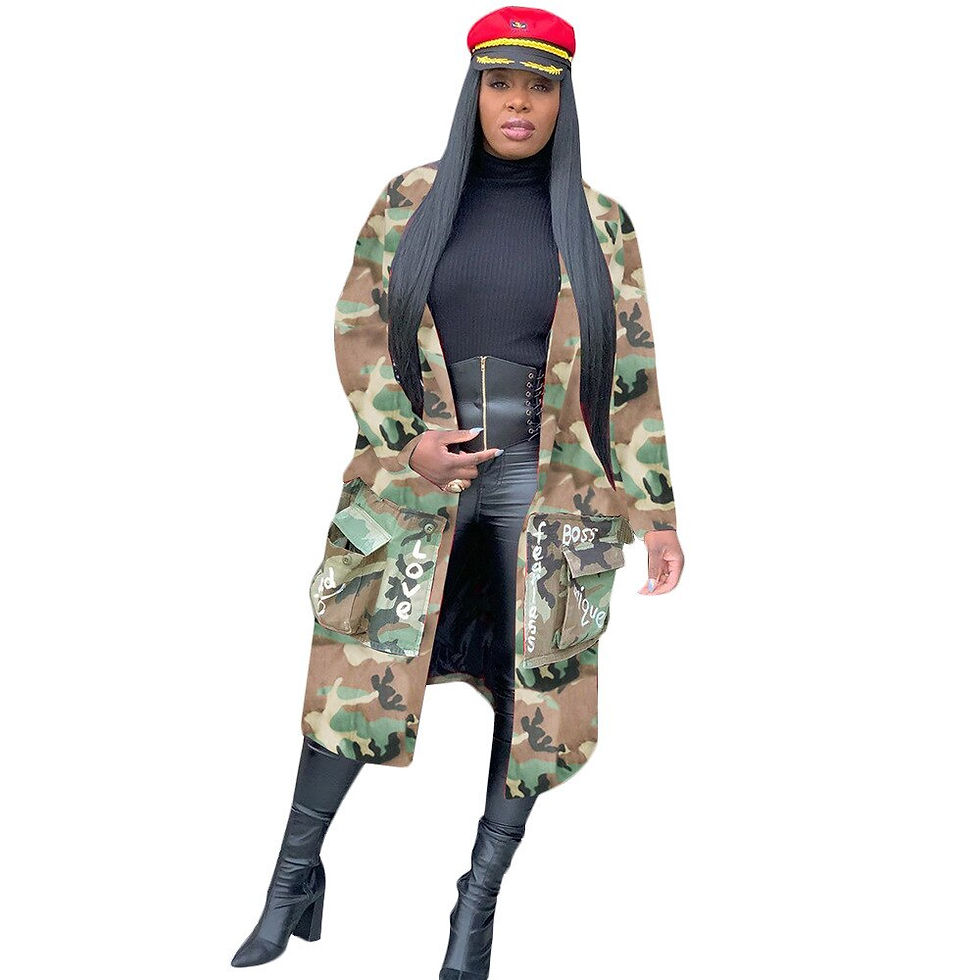 Thumbnail: Camouflage Coats and Jackets Women Turn Down Collar X-Long Coat