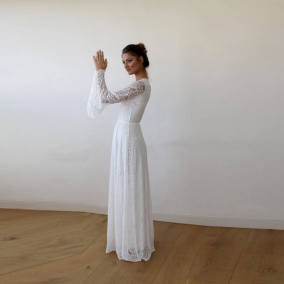 Thumbnail: Full Lace Bell Sleeves Dress #1167