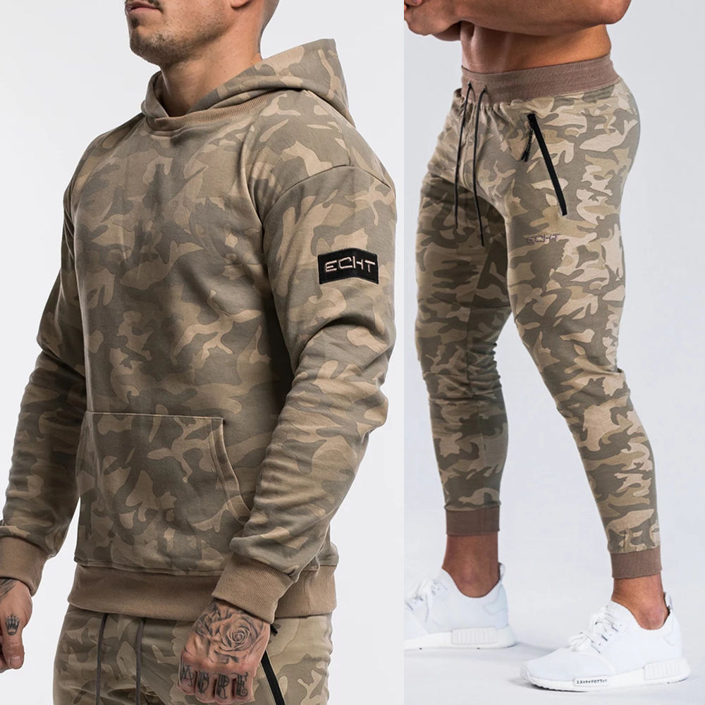 Tracksuit Camo Hoodie Pants Sets Men Casual Sweatshirt Joggers Sweatpants