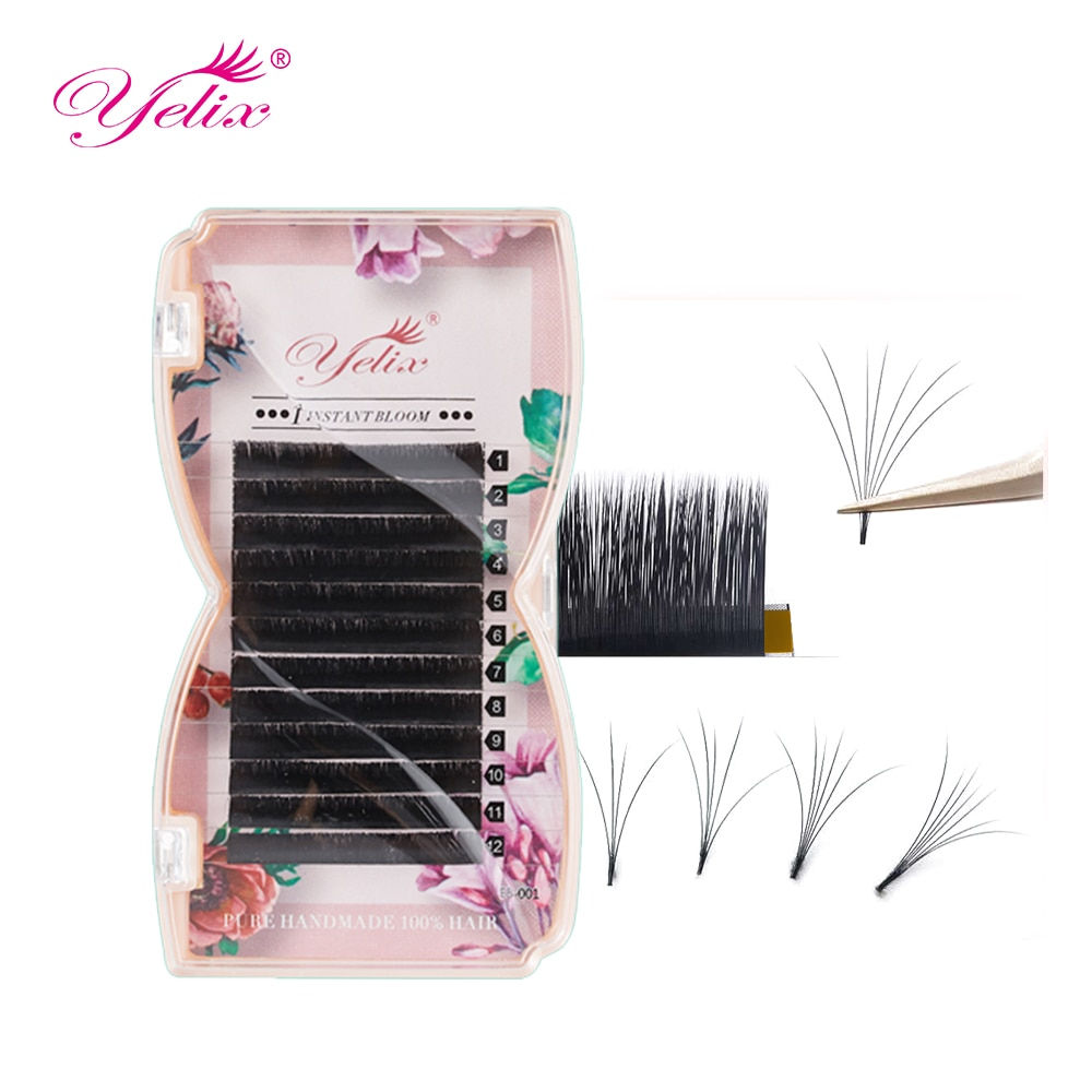 Yelix Easy Fan Volume Lashes Auto Bloom Individual Eyelash Extension Faux Mink