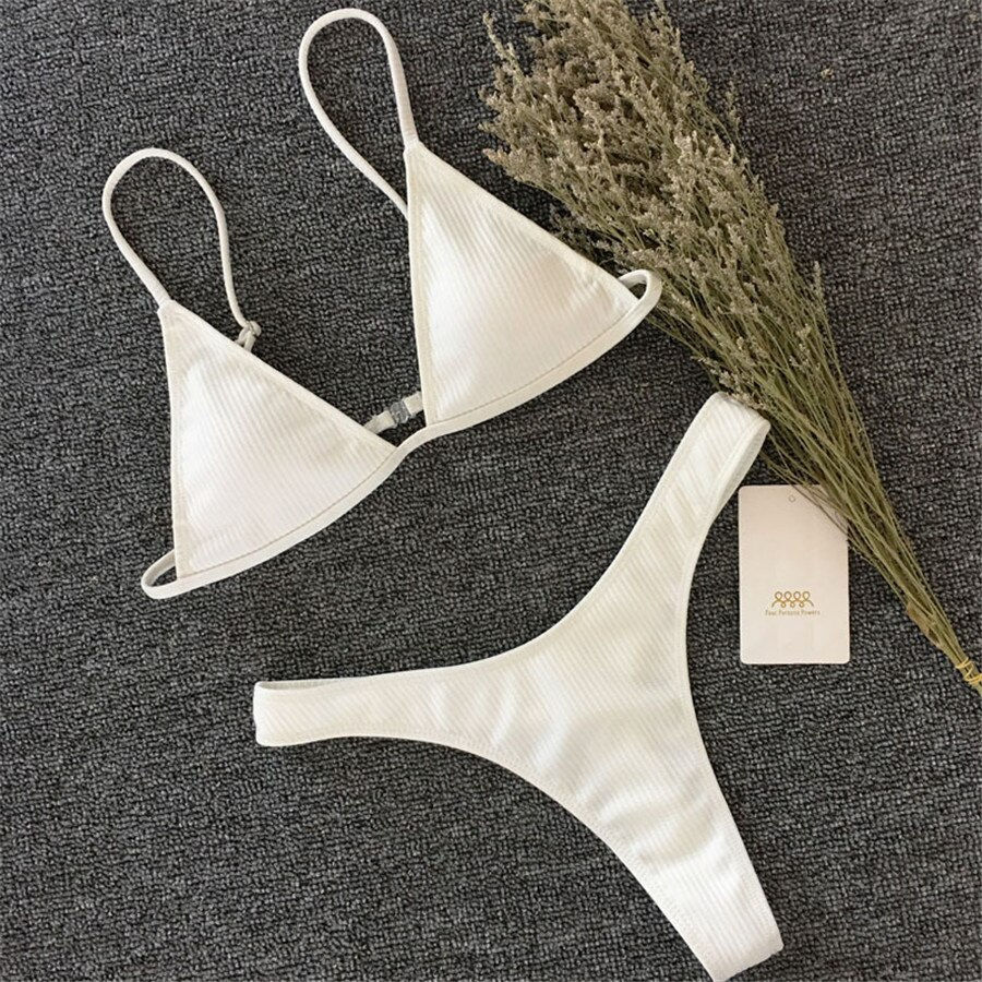 Thumbnail: Brazilian Swimsuit Small Cup High Cut Style Beach Biquini Solid  Micro