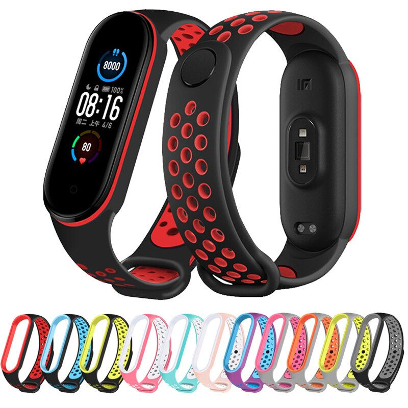 Miniaturebillede: Strap for Xiaomi Mi Band 5, Silicone Anti-Sweat Replacement Wrist Strap