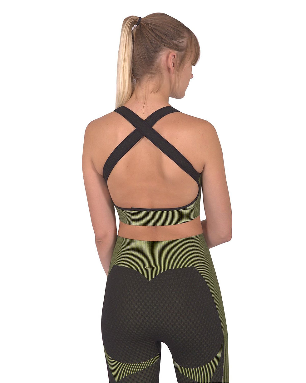 Thumbnail: Trois Seamless Sports Bra - Black With Green