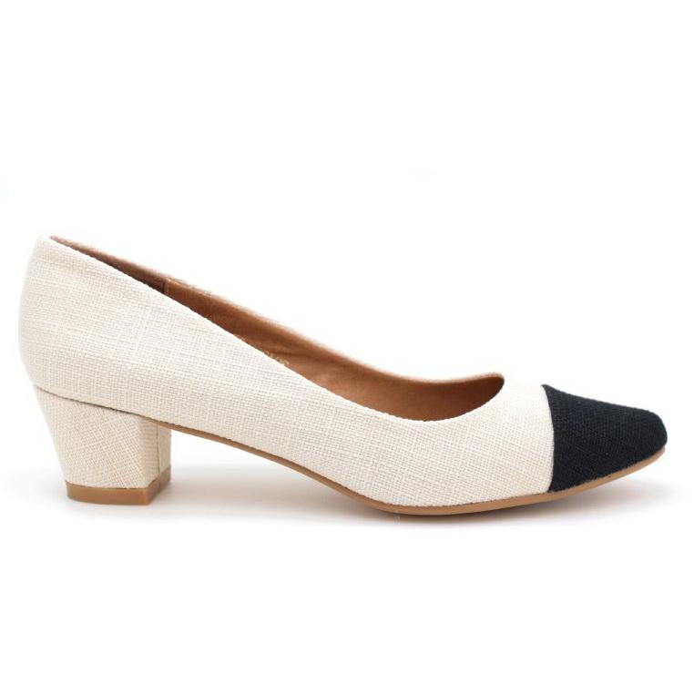 Thumbnail: Two Tone Pointed Toe Pumps (Ivory)