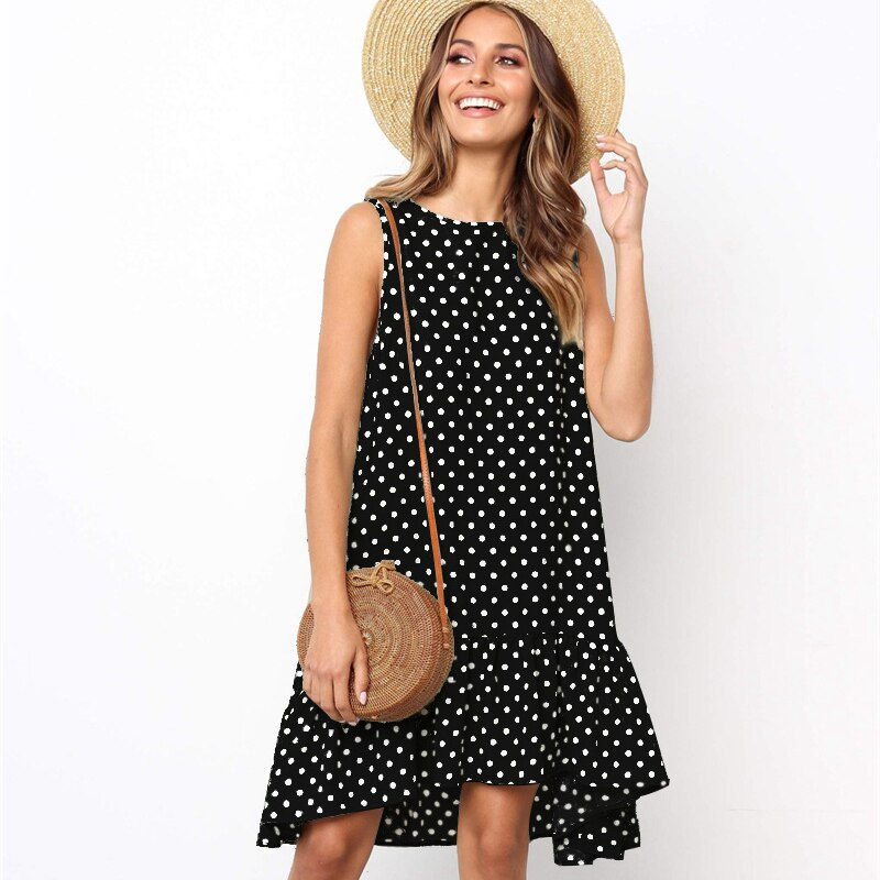 Thumbnail: Polka Dot Chiffon Sleeveless Mini Casual Yellow Sundress