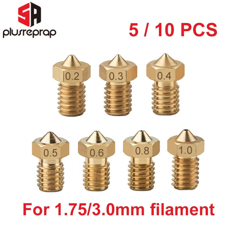 Thumbnail: 5/10pcs M6 Threaded Nozzle Full 0.2/0.3/0.4/0.5/0.6mm Optional for 1.75/3.0mm