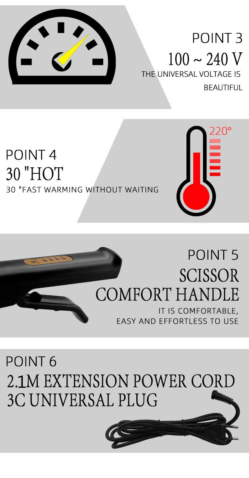 Thumbnail: Hair Straightener Four-Gear Temperature Adjustment Ceramic Tourmaline Ionic