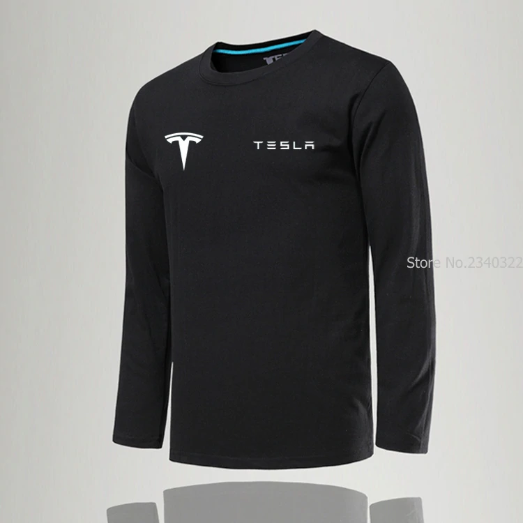 Thumbnail: O-Neck Solid Men Tesla T-Shirt Casual Long Sleeve Slim Clothes