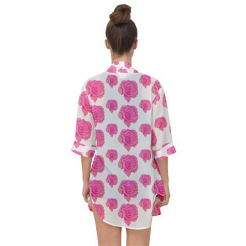 Thumbnail: Pink Roses Open Front Chiffon Kimono for Over the Dress