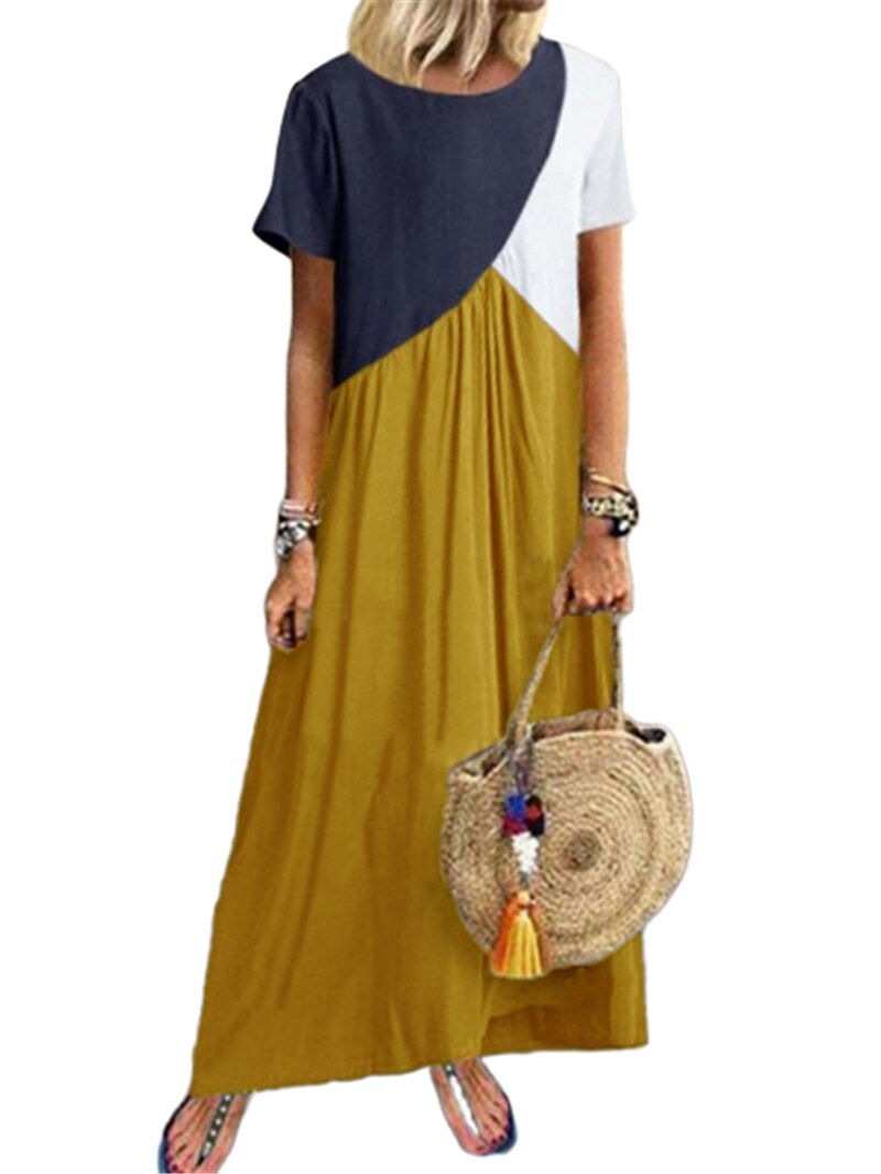 Thumbnail: Geometric Stitching Irregular Short Sleeve Women Boho Beach  Plus Size 4XL 5XL
