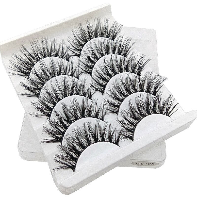 Thumbnail: 5 Pairs 3D Mink Eyelashes Natural False Eyelashes Lashes Soft Fake Eyelashes