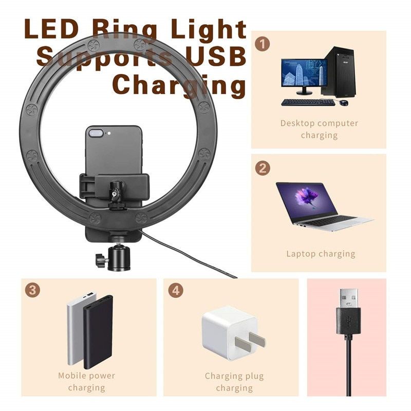 Thumbnail: 16 26cm USB LED Ring Light Photography Flash Lamp With 130cm Tripod Stand