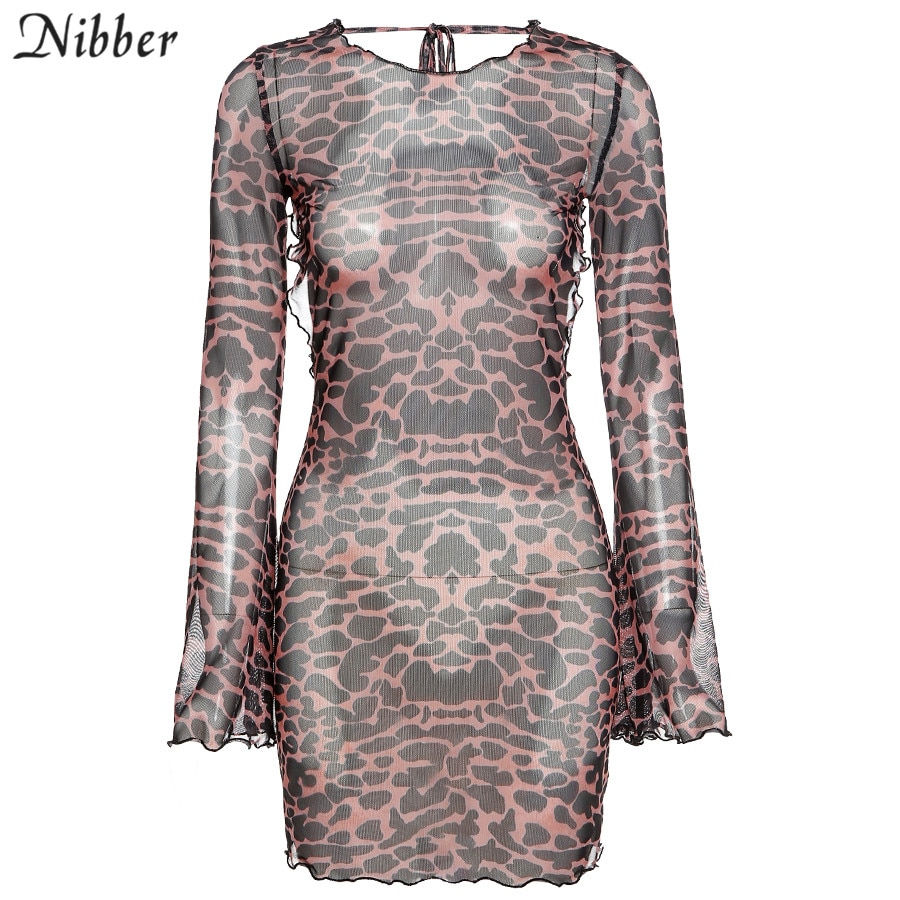 Thumbnail: Leopard Backless See-Through Clubwear Bodycon Mini Street Dresses