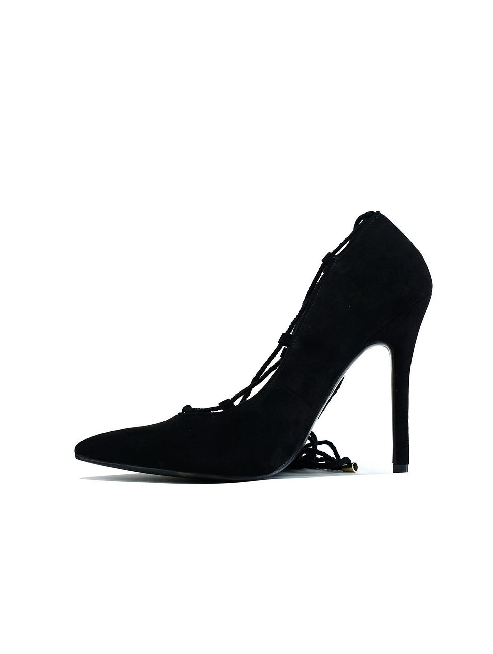 Thumbnail: Lace Up Classic Pump Heel Black Faux Suede