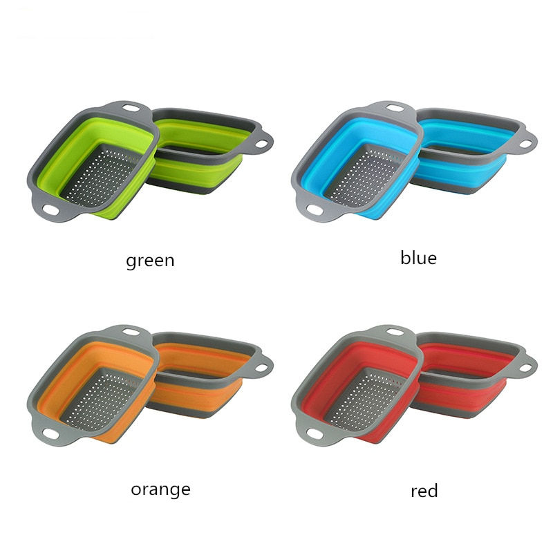 Thumbnail: Silicone Foldable Drain Washing Basket Kitchen Tools Water Filter Strainer Fruit
