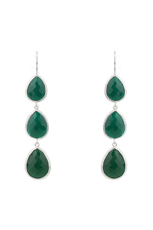 Triple Drop Earring Silver Green Onyx