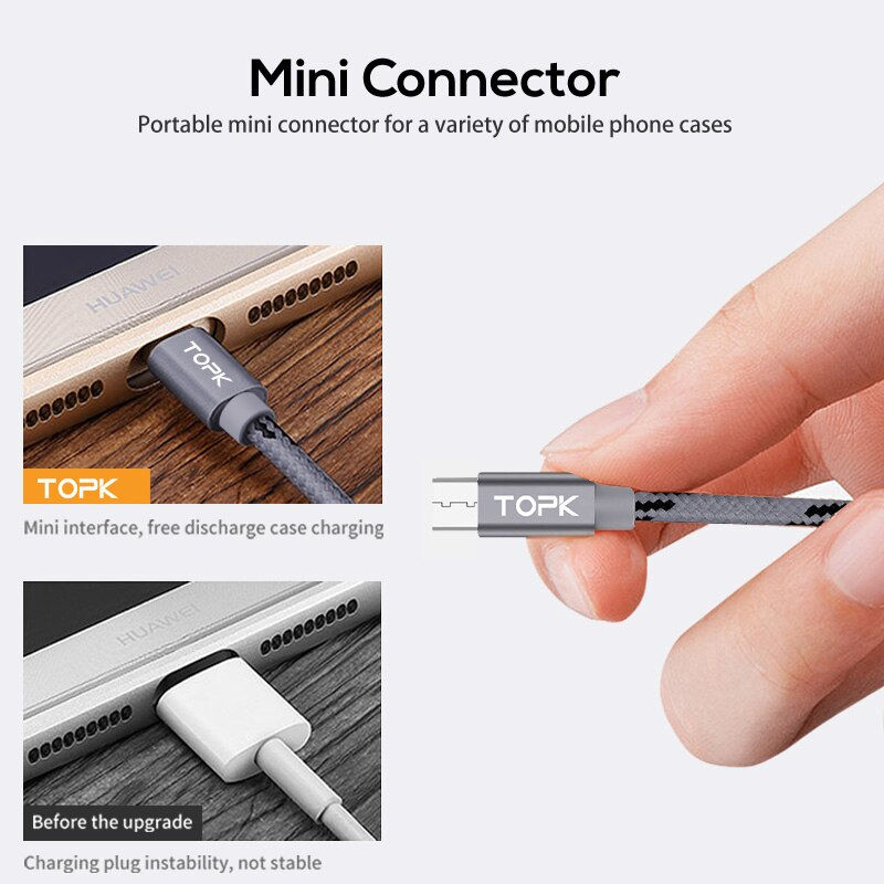 Thumbnail: TOPK Micro USB Cable 2.4A Fast Data Sync Charging Cable Andriod Microusb