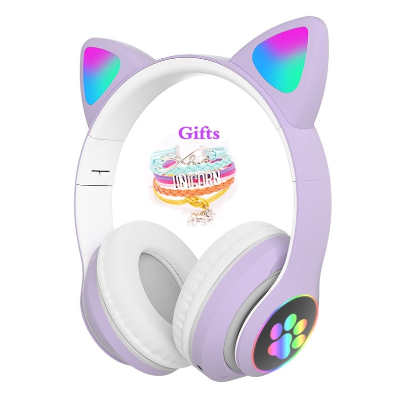Thumbnail: Flash LED Wireless Helmet Cute Cat Ear Bluetooth Headphone With Mic & Unicorn