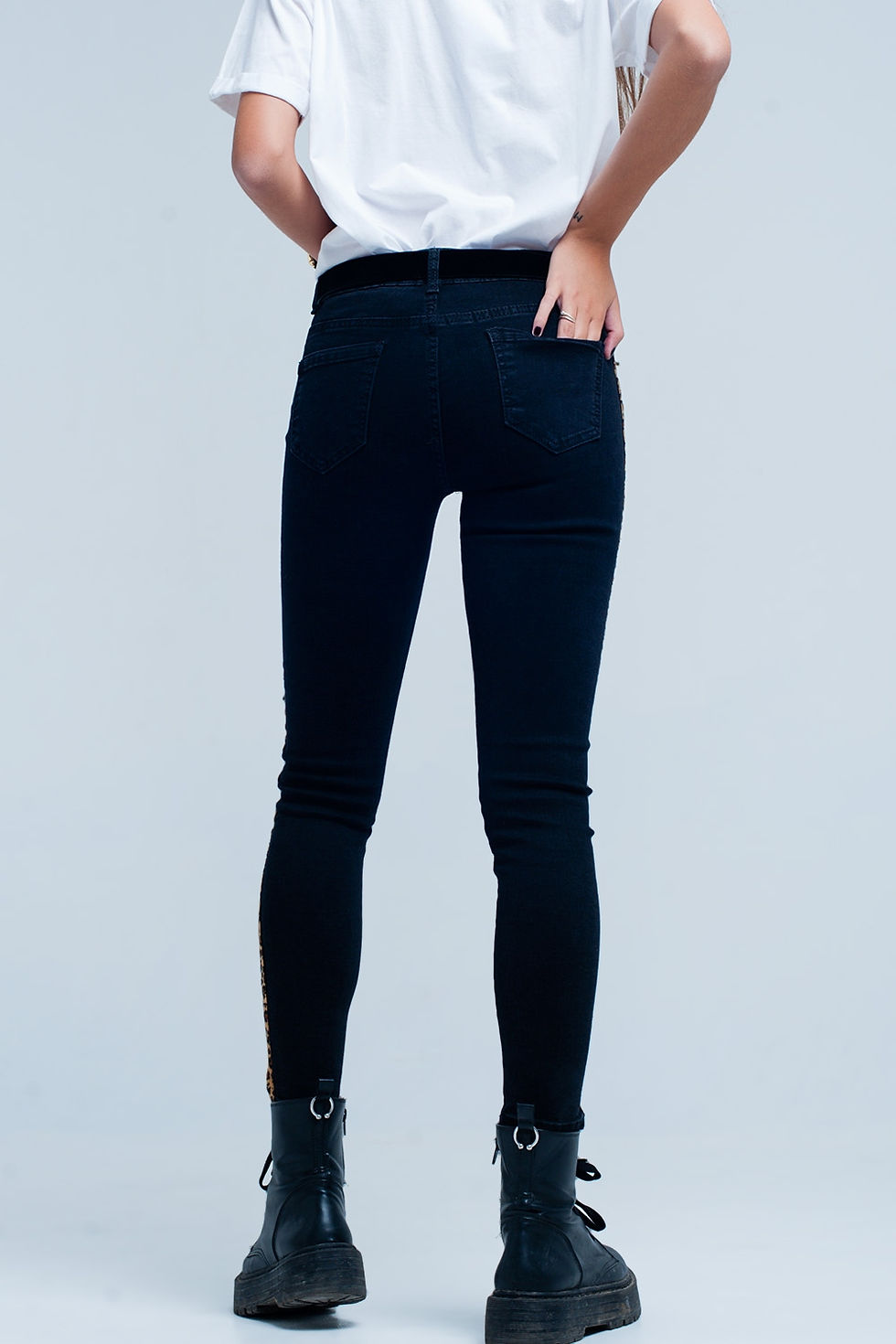 Miniatyrbilde: Black Skinny Jeans Leopard Side Stripe