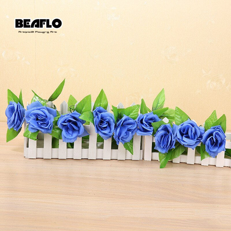 Thumbnail: 2.4m Silk Artificial Roses Flowers Rattan String Vine With Green Leaves for Home