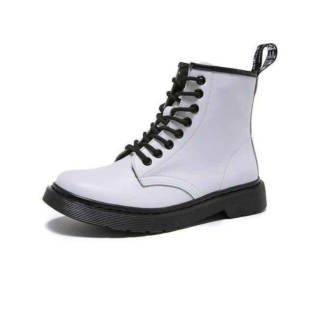 Thumbnail: Soft Split Leather Women White Ankle Boots Motorcycle
