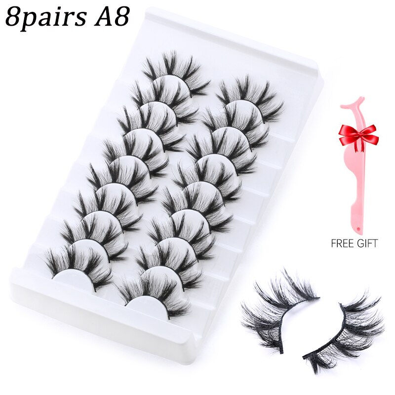 Thumbnail: 5/8/10 Pairs 3D Mink Lashes Natural False Eyelashes Dramatic Volume Fake Lashes