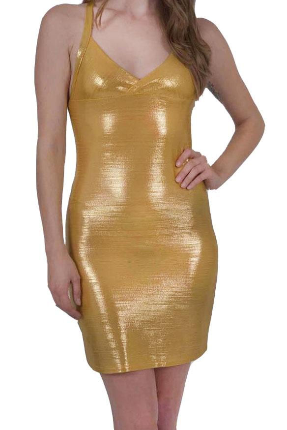 Thumbnail: Ferrari Shiny Body-Con Gold Dress