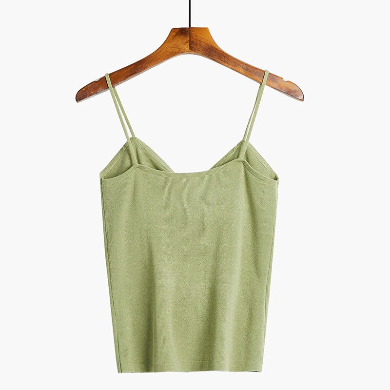 Thumbnail: Drawstring Knitted Tank Top Solid All Match Casual Short Camis v Neck New Design
