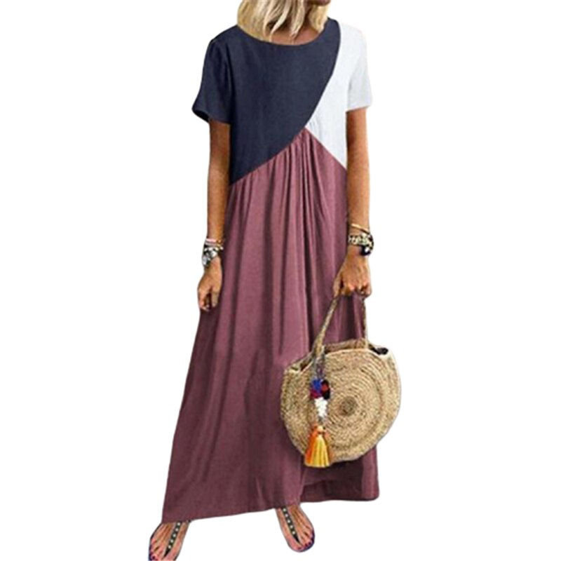 Thumbnail: Geometric Stitching Irregular Short Sleeve Women Boho Beach  Plus Size 4XL 5XL