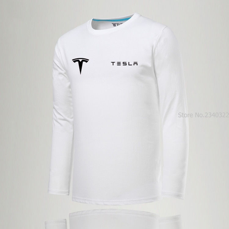 Thumbnail: O-Neck Solid Men Tesla T-Shirt Casual Long Sleeve Slim Clothes