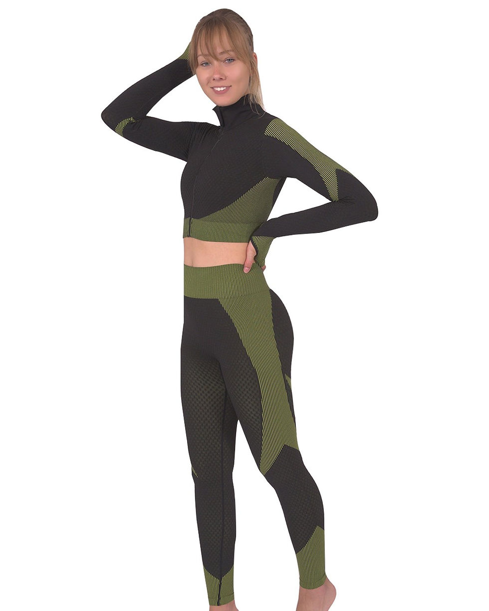 Thumbnail: Trois Seamless Sports Bra - Black With Green