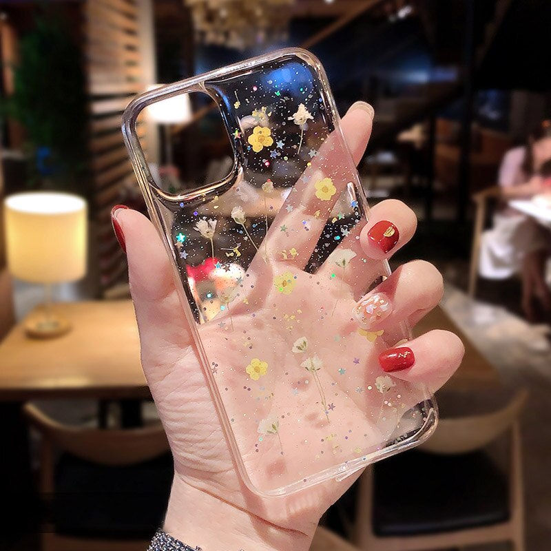 Thumbnail: Glitter Case for iPhone 11 Case Silicon Dried Flowers Bumper on iPhone 12 Pro