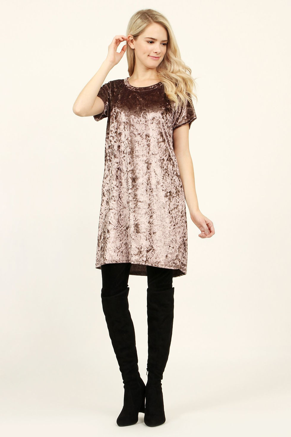 Thumbnail: Short Sleeve Crushed Velvet Tunic Dress