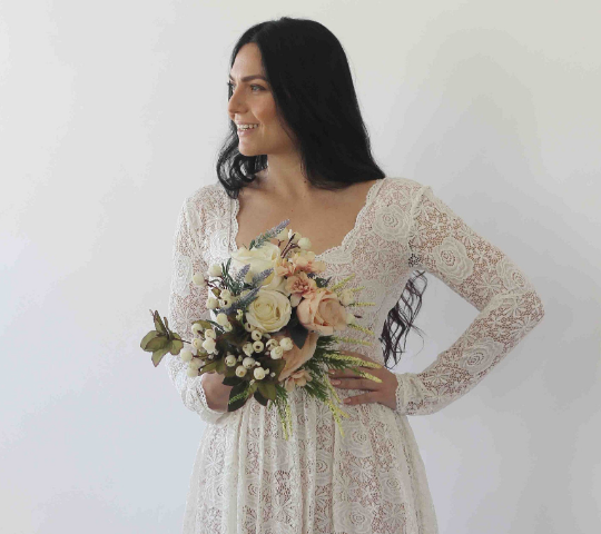 Thumbnail: Curve & Plus Size  Square Neckline Wedding Dress With Pockets #1265