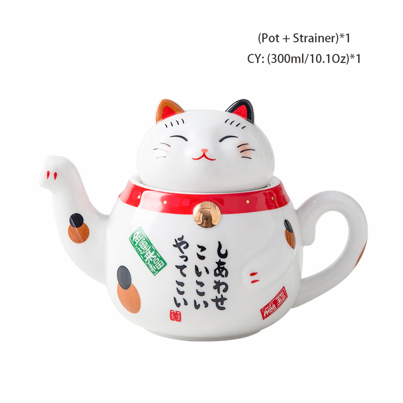 Thumbnail: Japanese Lucky Cat Porcelain Tea Set Creative Ceramic Tea Cup Pot With Strainer