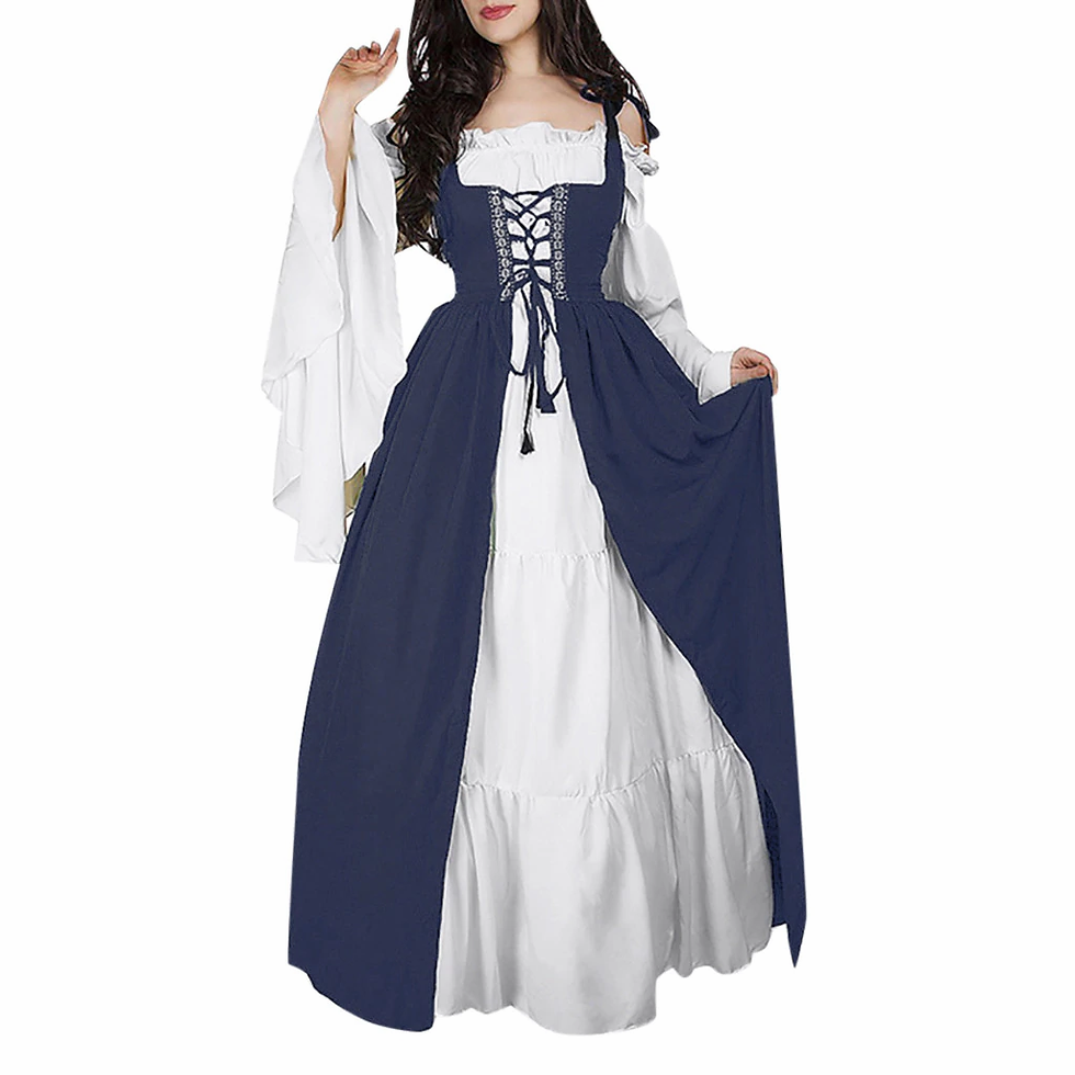 Thumbnail: Square Collar Bundle Corset Medieval Renaissance Vintage Dress Two-Piece Set