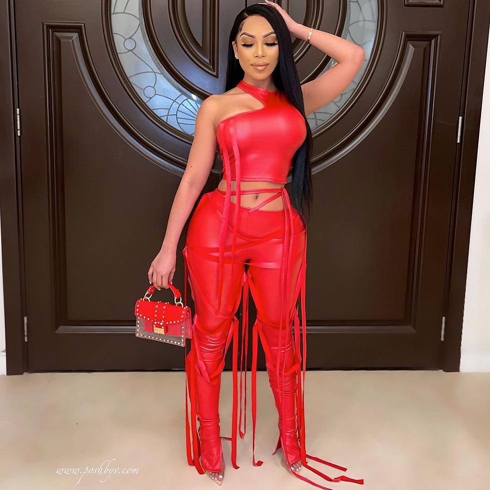 Thumbnail: Leather Two Piece Pant Set Crop Top Bandage With Strings 2 Piece Pants Set
