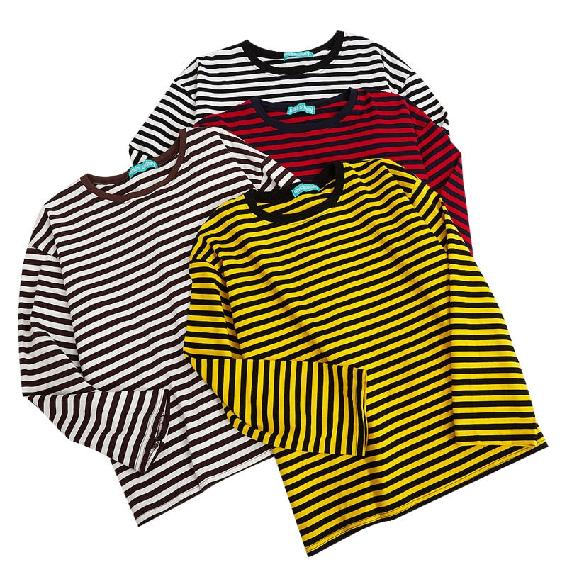 Thumbnail: Basic Loose Casual Striped All Match Simple Long Sleeve Female T-Shirts